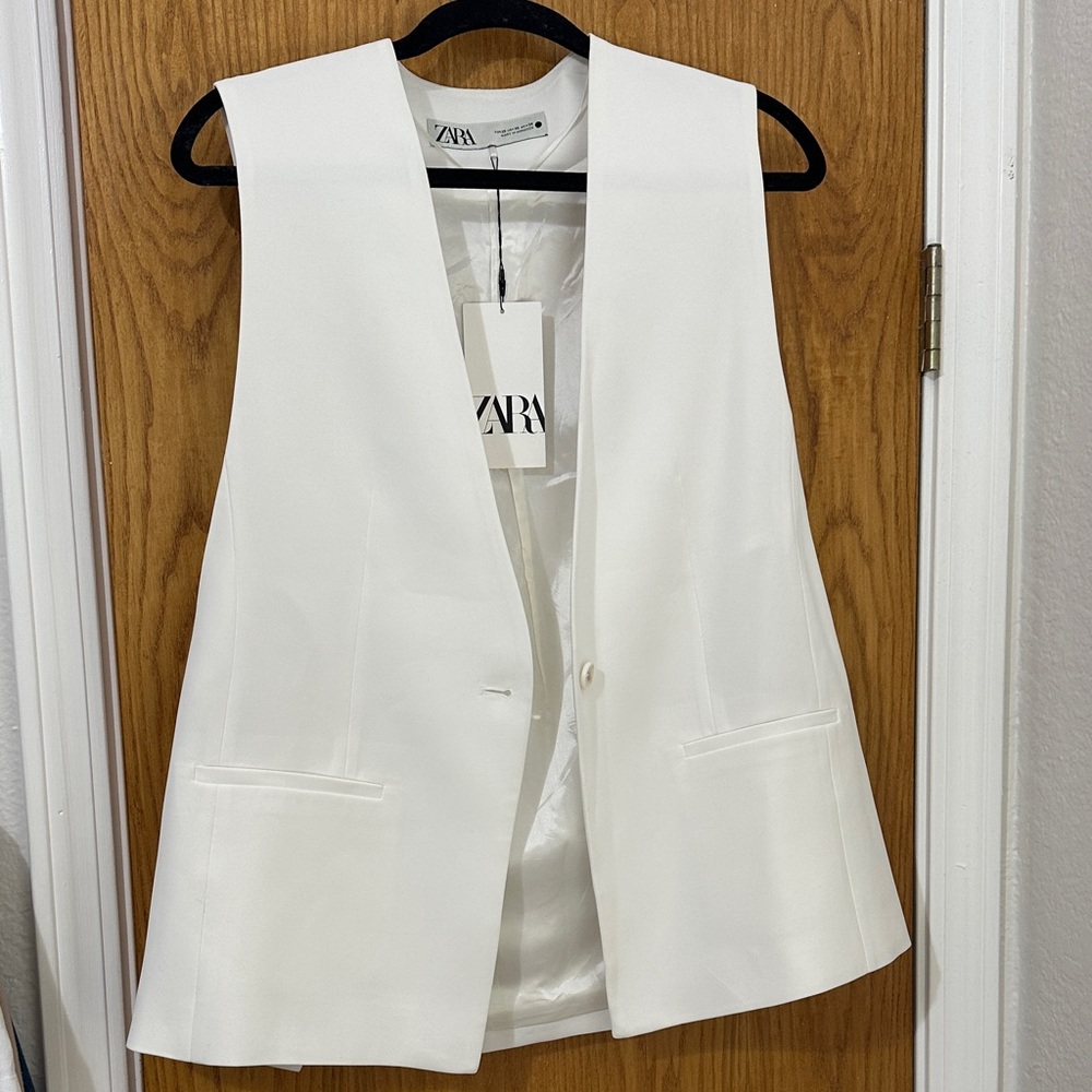 Zara Ivory Open-Front Vest Oversized